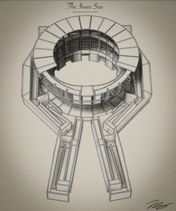 A plan-view drawing of a multi-story large art sculpture titled The InnerSun. We offer project management over large creative endeavors and events.